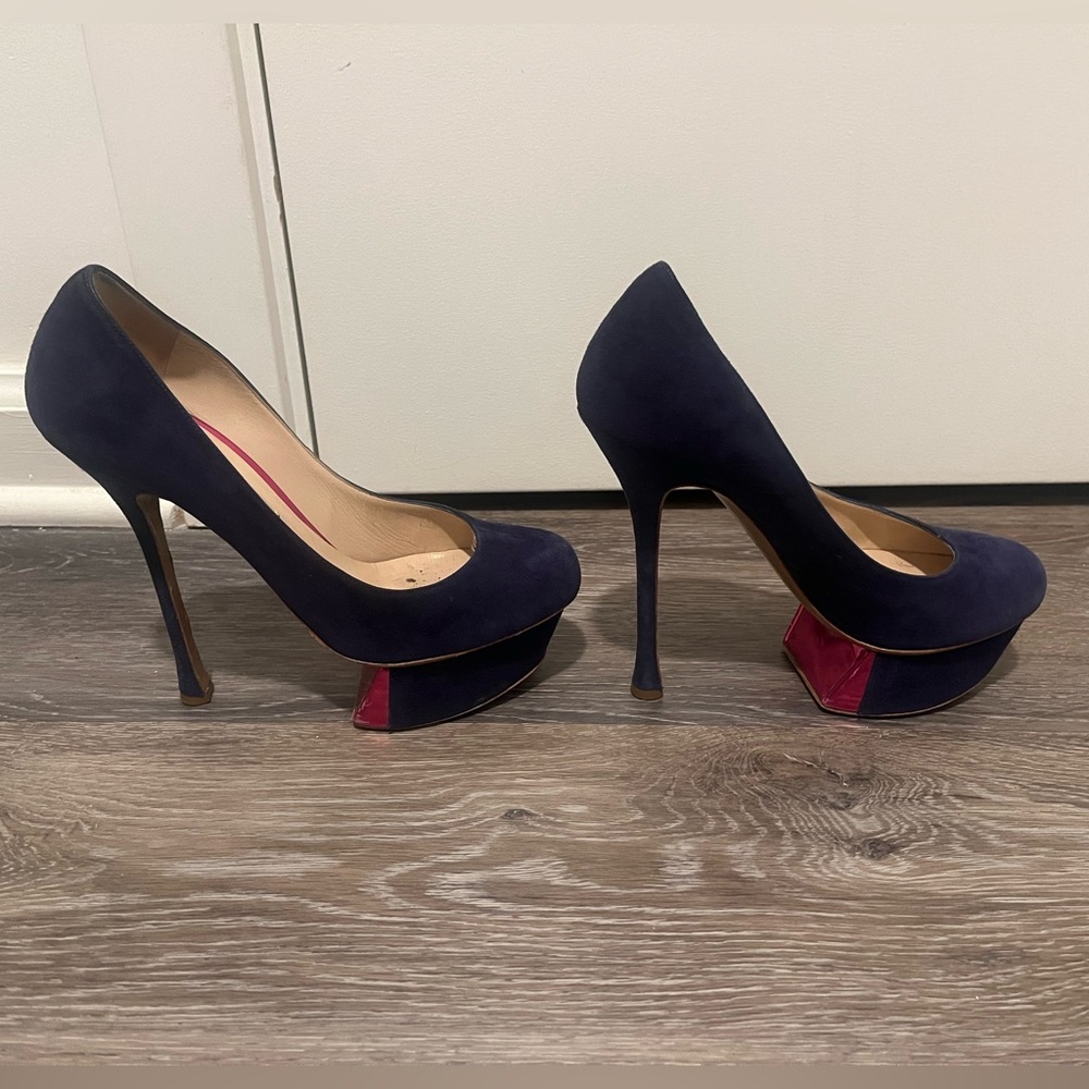 Nicholas Kirkwood Blue Suede Platform Heals with Neon Pink Panel Size IT 36